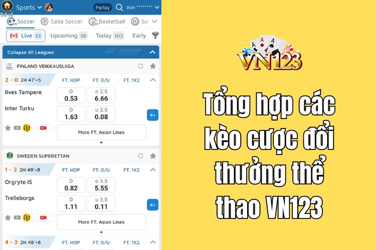 Tổng hợp các kèo cược đổi thưởng thể thao VN123